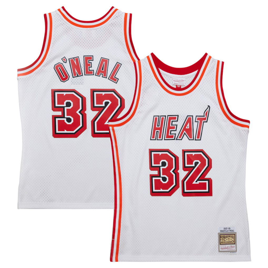 MATTH M.Heat #32 Shaquille O'Neal Mitchell & Ness White 2007-2008 Hardwood Classics Swingman Jerseys