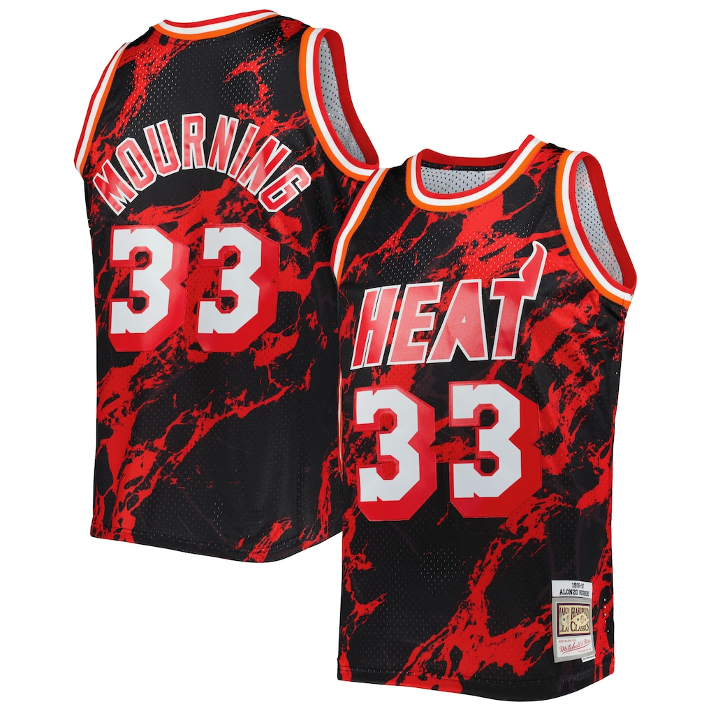 MATTH M.Heat #33 Alonzo Mourning Mitchell & Ness Black 1996-1997 Hardwood Classics Marble Swingman Jerseys