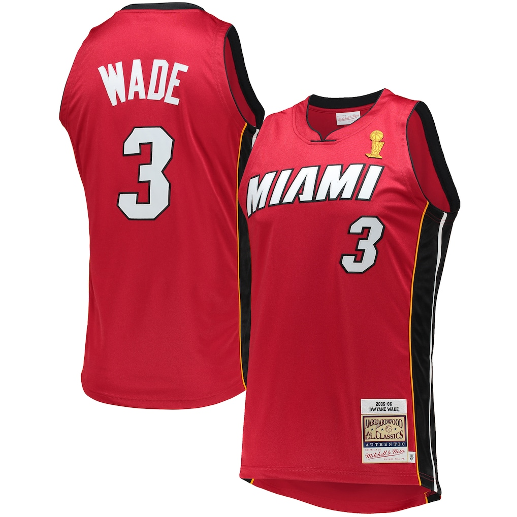 MATTH M.Heat #3 Dwyane Wade Mitchell & Ness Red 2005-06 Hardwood Classics Authentic Jerseys