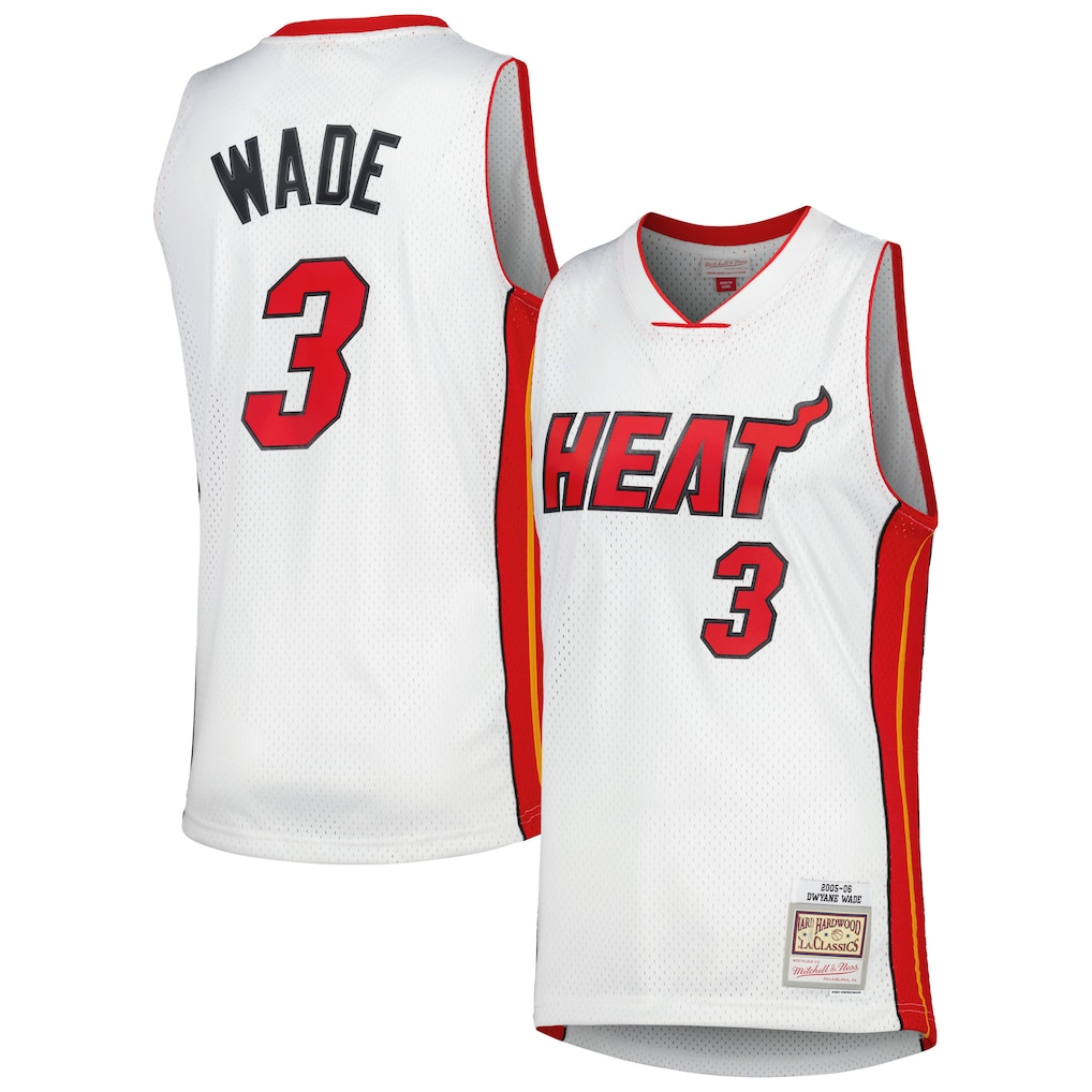 MATTH M.Heat #3 Dwyane Wade Mitchell & Ness White 2005-06 Hardwood Classics Swingman Jerseys