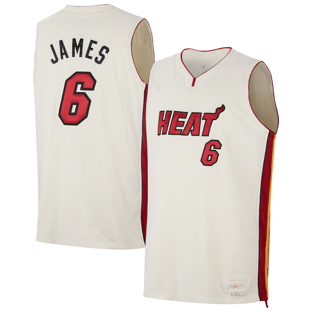MATTH M.Heat #6 LeBron James Cream Forever King Reserve Authentic Jerseys