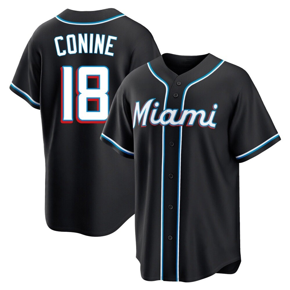 MATTH M.Marlins #18 Griffin Conine Player Black Fashion Out Home Game Stitched Jerseys