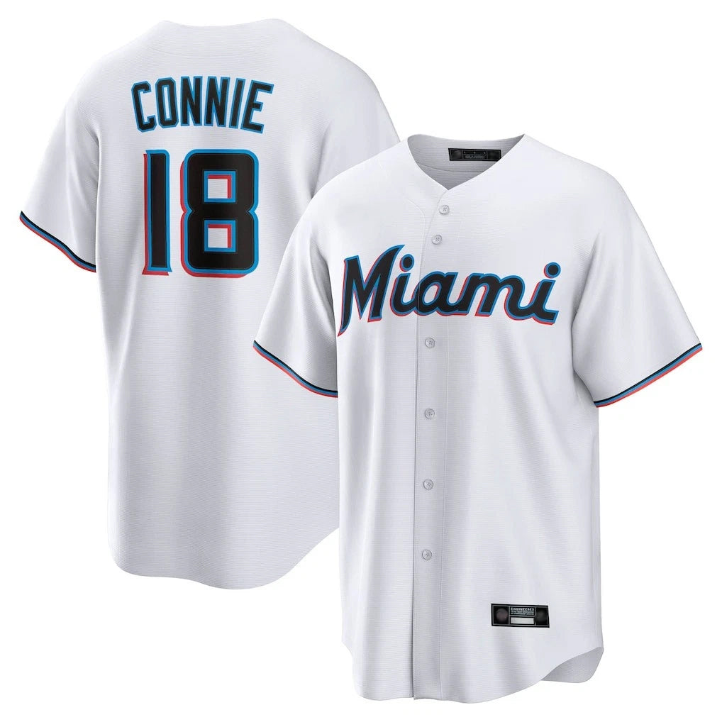 MATTH M.Marlins #18 Griffin Conine Player White Home Game Stitched Jerseys