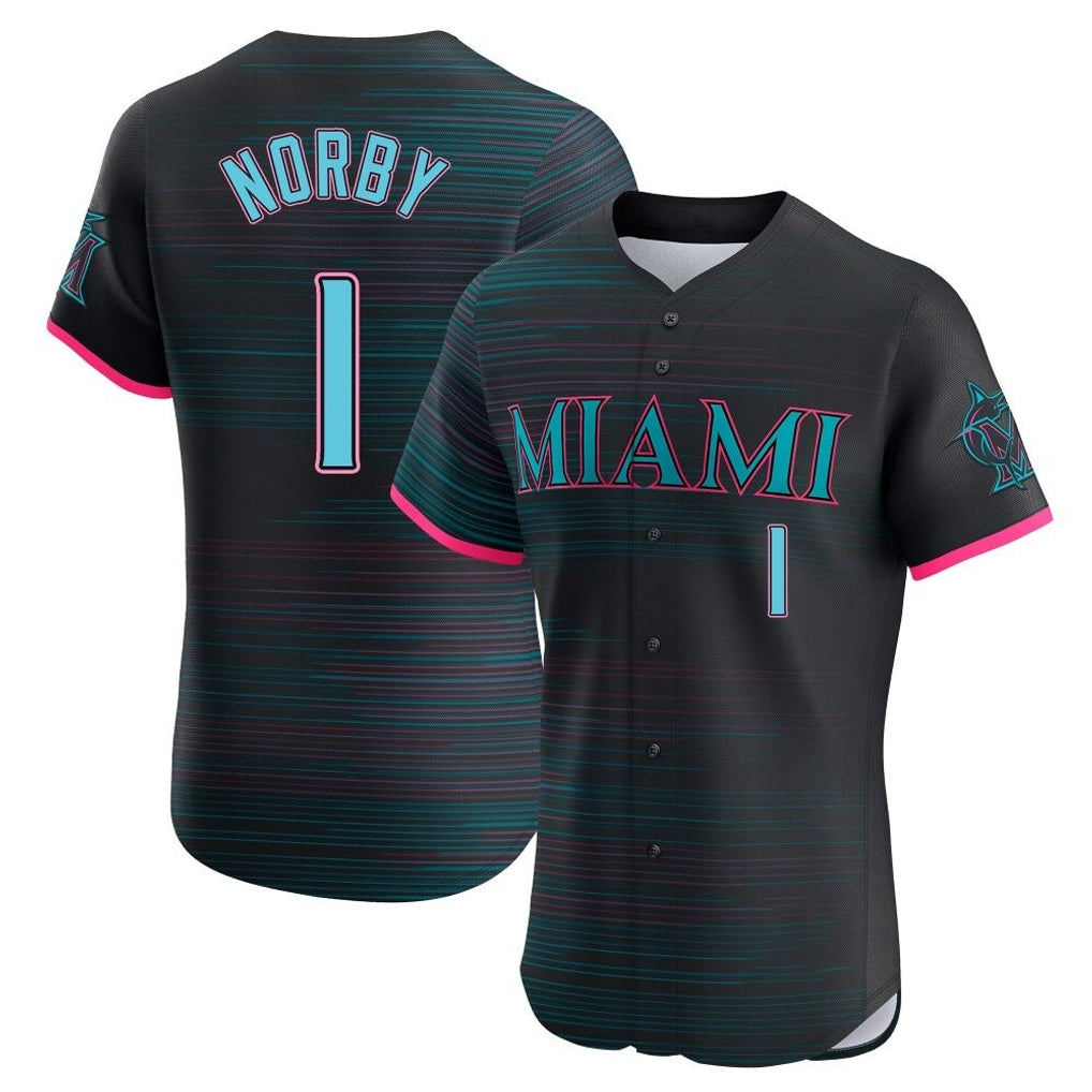 MATTH M.Marlins #1 Connor Norby Player Black City Connect Home Limited Elite Stitched Jerseys