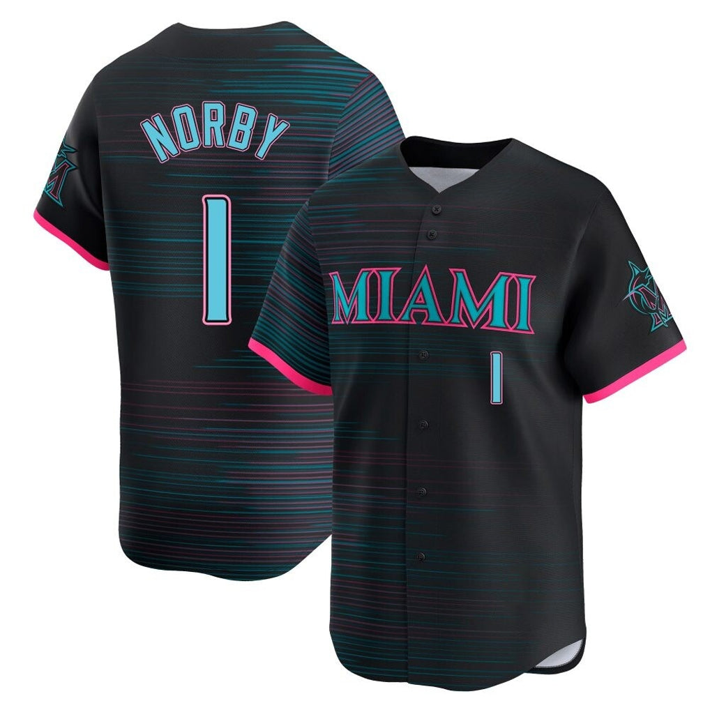 MATTH M.Marlins #1 Connor Norby Player Black City Connect Home Limited Stitched Jerseys