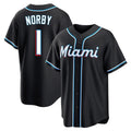 MATTH M.Marlins #1 Connor Norby Player Black Fashion Out Home Game Stitched Jerseys