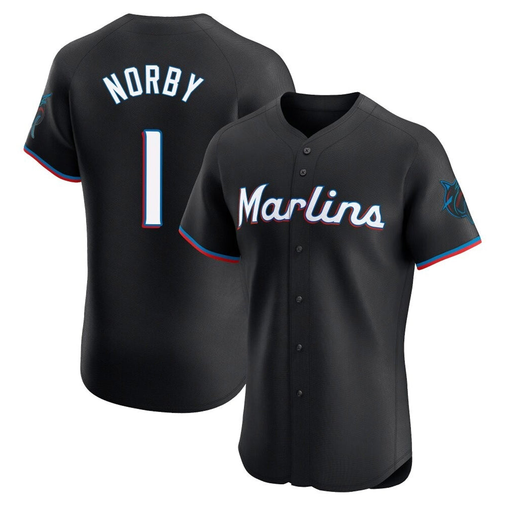 MATTH M.Marlins #1 Connor Norby Player Black Vapor Home Limited Elite Stitched Jerseys