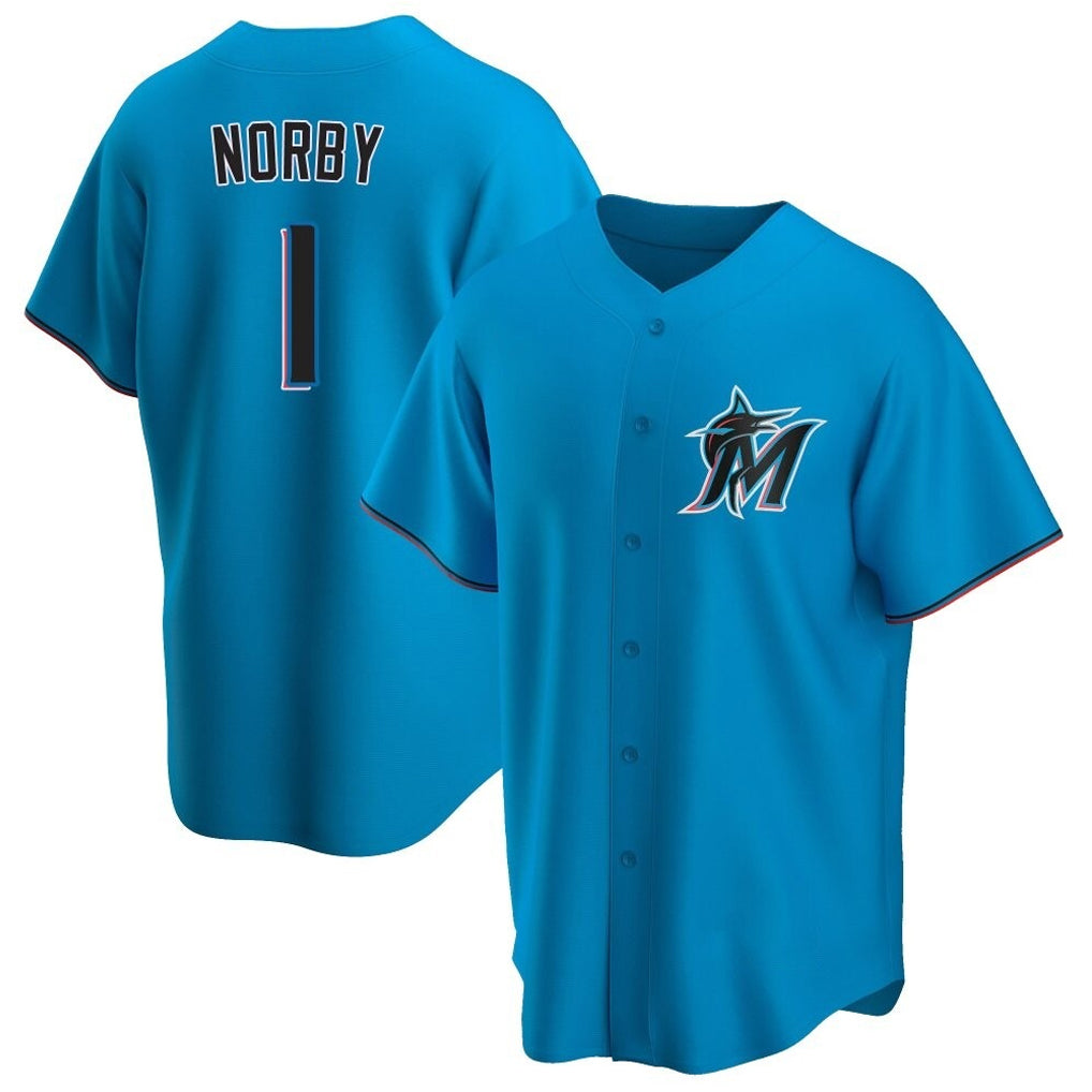 MATTH M.Marlins #1 Connor Norby Player Blue Home Game Stitched Jerseys
