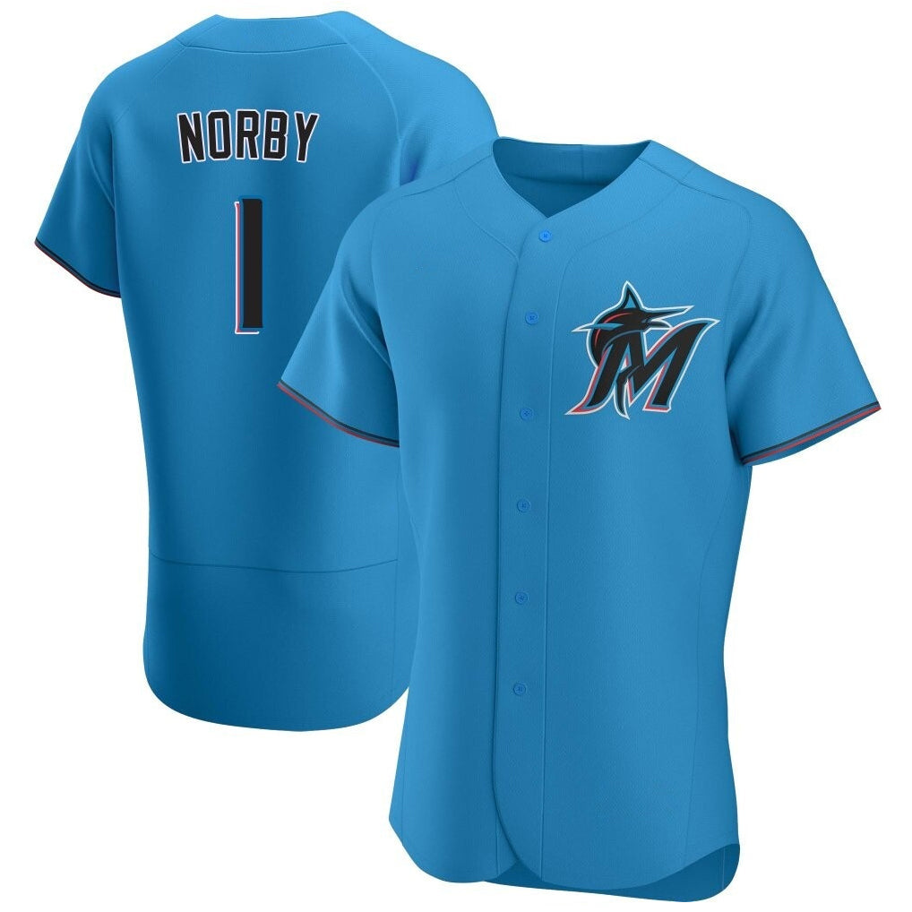 MATTH M.Marlins #1 Connor Norby Player Blue Home Limited Elite Stitched Jerseys