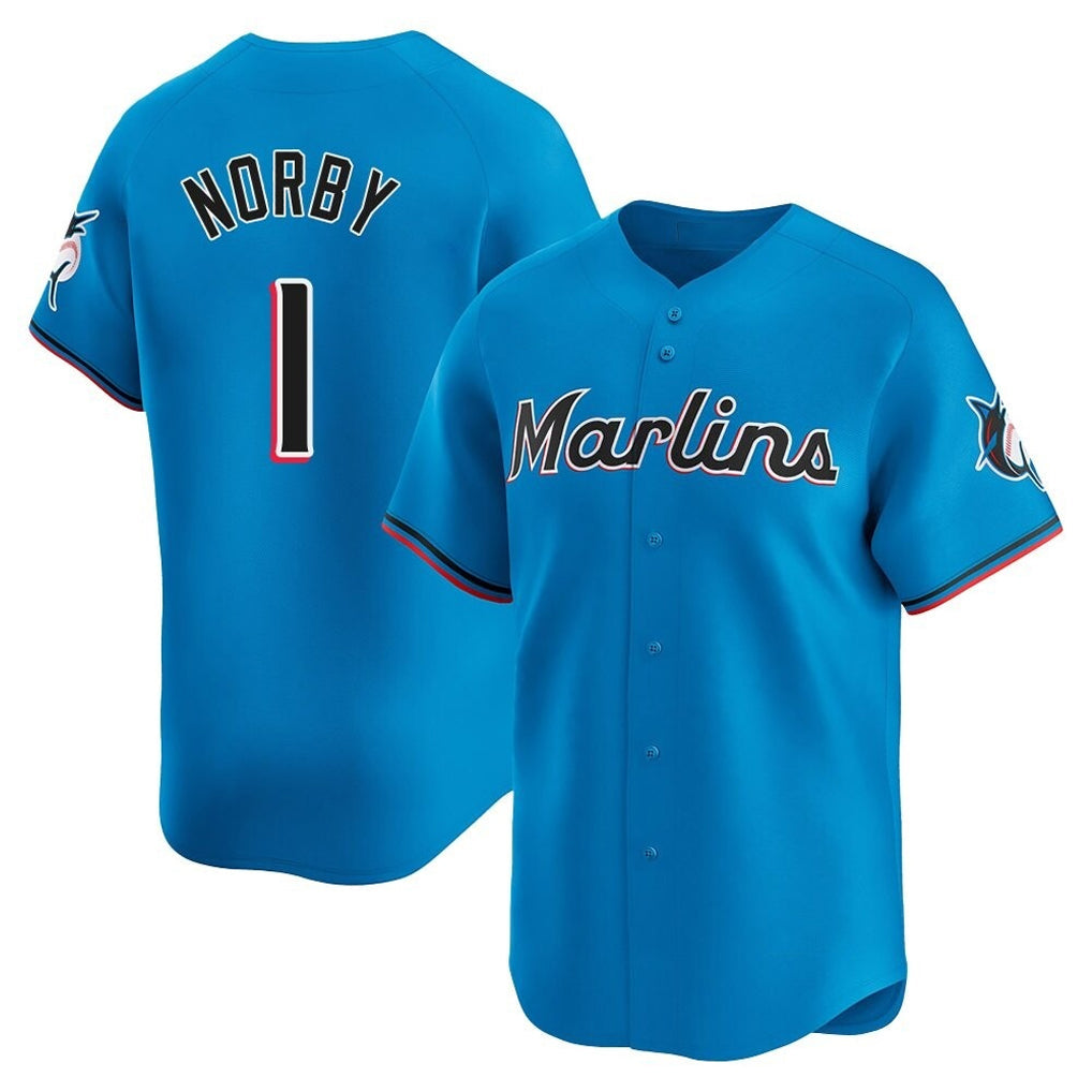 MATTH M.Marlins #1 Connor Norby Player Blue Home Limited Stitched Jerseys
