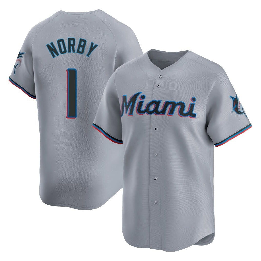 MATTH M.Marlins #1 Connor Norby Player Gray Home Limited Stitched Jerseys