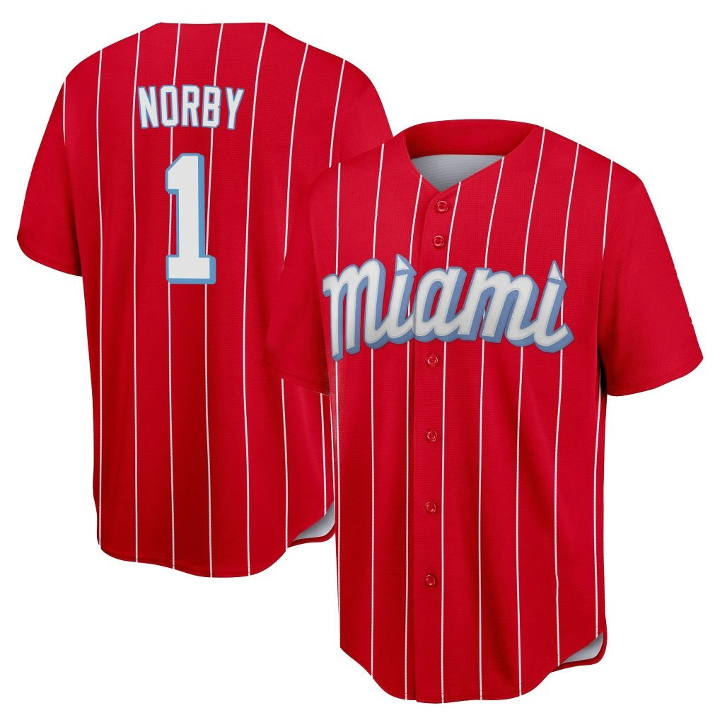 MATTH M.Marlins #1 Connor Norby Player Red City Connect Home Game Stitched Jerseys