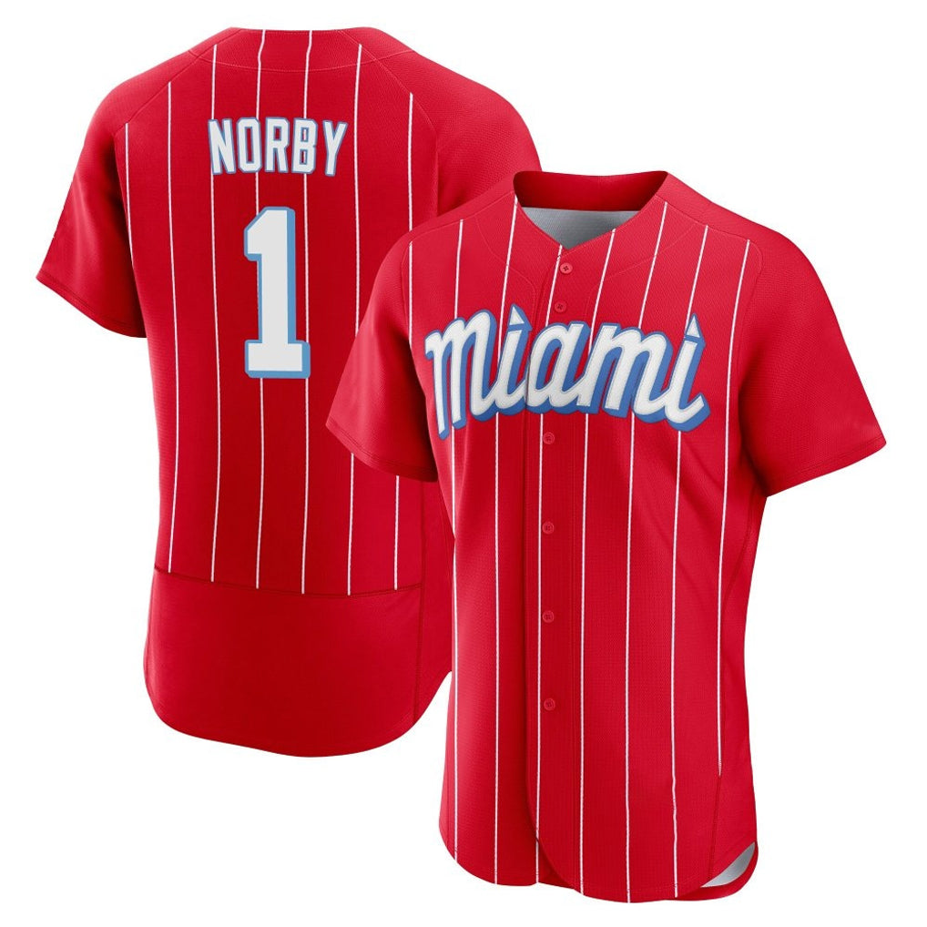 MATTH M.Marlins #1 Connor Norby Player Red City Connect Home Limited Elite Stitched Jerseys