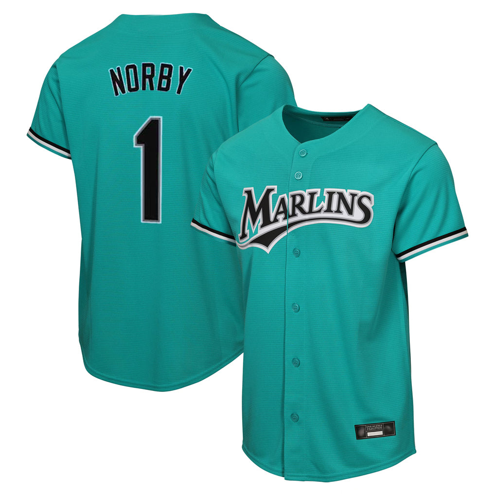 MATTH M.Marlins #1 Connor Norby Player Teal  Home Game Stitched Jerseys
