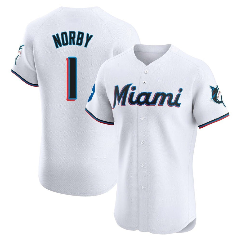 MATTH M.Marlins #1 Connor Norby Player White Home Limited Elite Stitched Jerseys