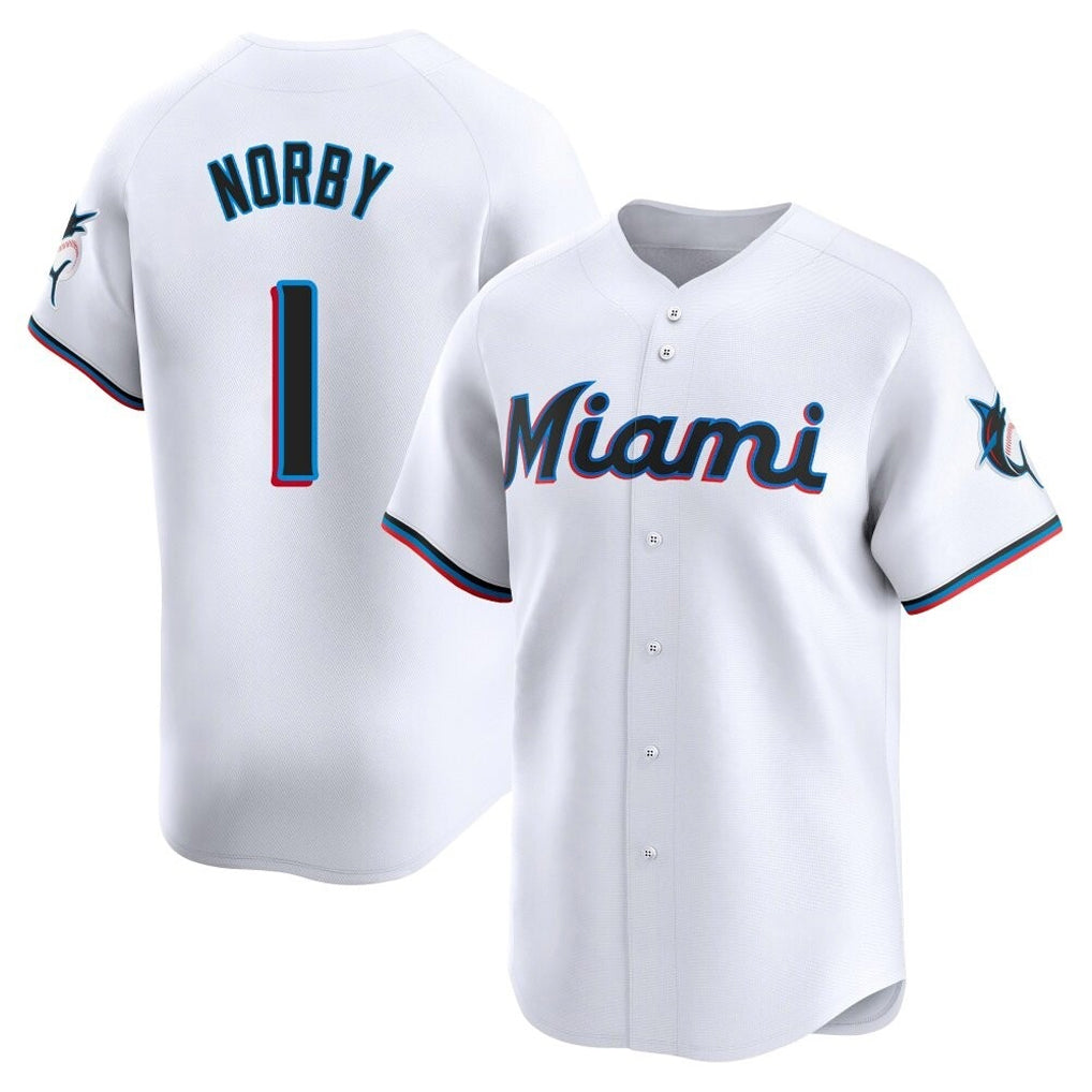 MATTH M.Marlins #1 Connor Norby Player White Home Limited Stitched Jerseys