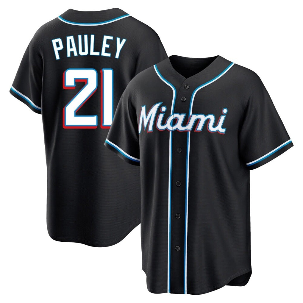 MATTH M.Marlins #21 Graham Pauley Player Black Fashion Out Home Game Stitched Jerseys