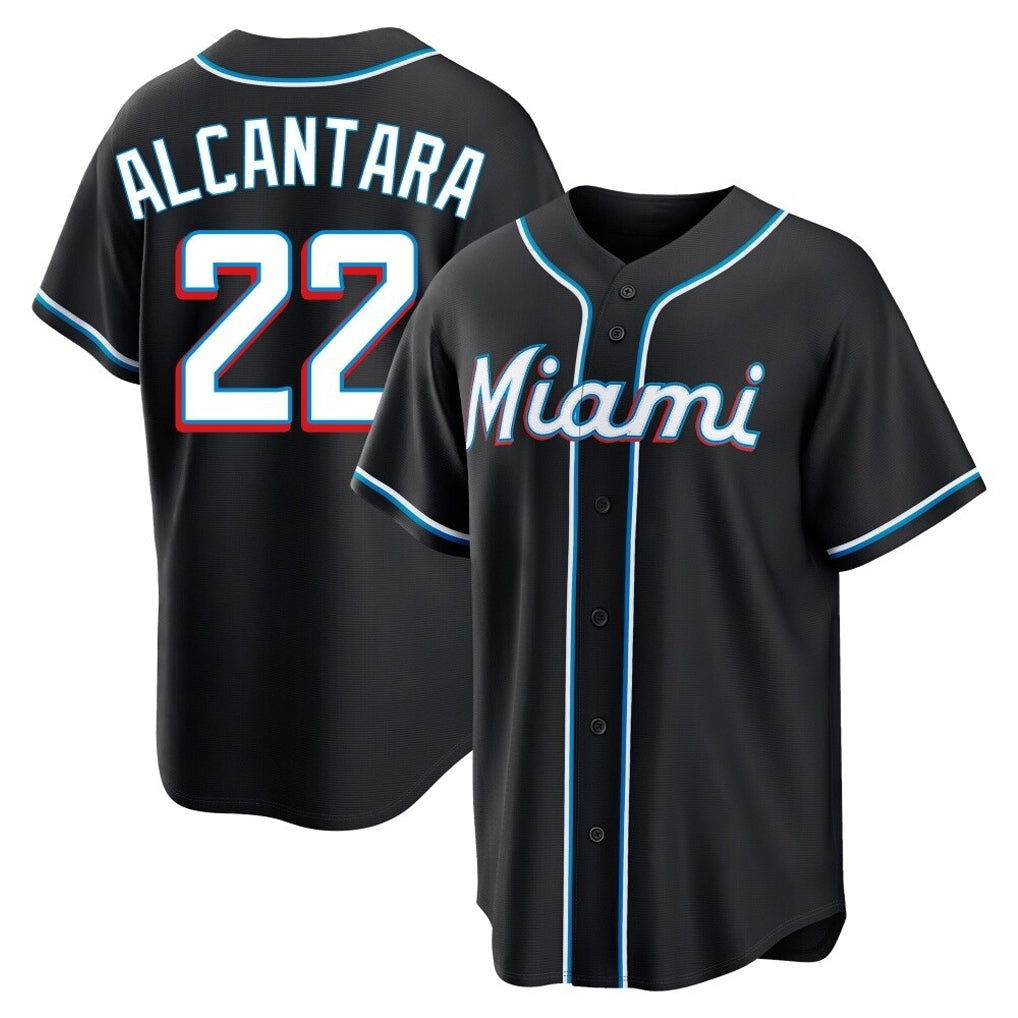 MATTH M.Marlins #22 Sandy Alcantara Player Black Fashion Out Home Game Stitched Jerseys
