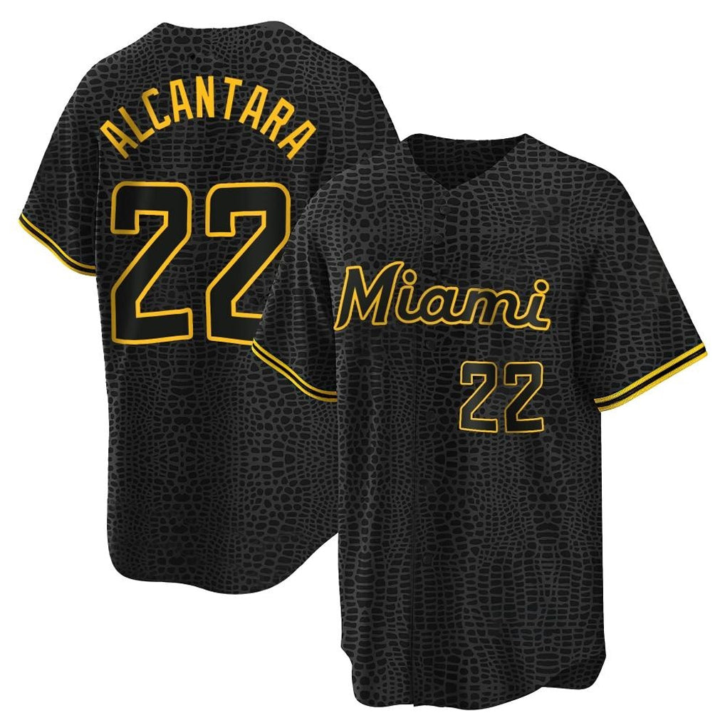 MATTH M.Marlins #22 Sandy Alcantara Player Black Snake Skin City Home Game Stitched Jerseys