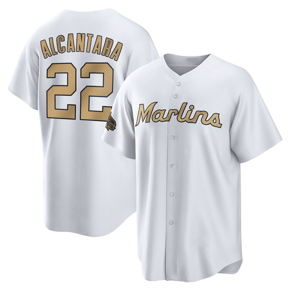 MATTH M.Marlins #22 Sandy Alcantara Player Gold Home Game Stitched Jerseys