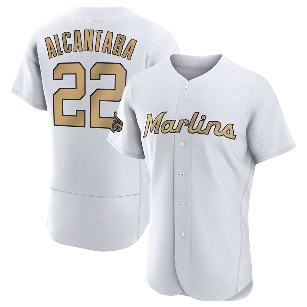 MATTH M.Marlins #22 Sandy Alcantara Player Gold  Home Limited Elite Stitched Jerseys