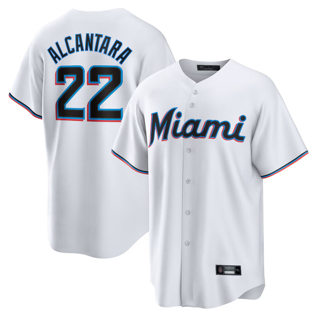 MATTH M.Marlins #22 Sandy Alcantara Player White Home Game Stitched Jerseys