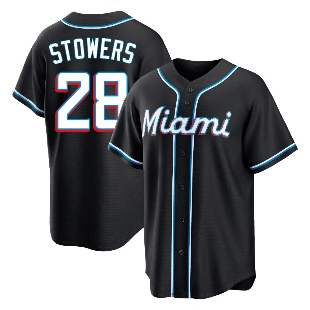MATTH M.Marlins #28 Kyle Stowers Player Black Fashion Out Home Game Stitched Jerseys