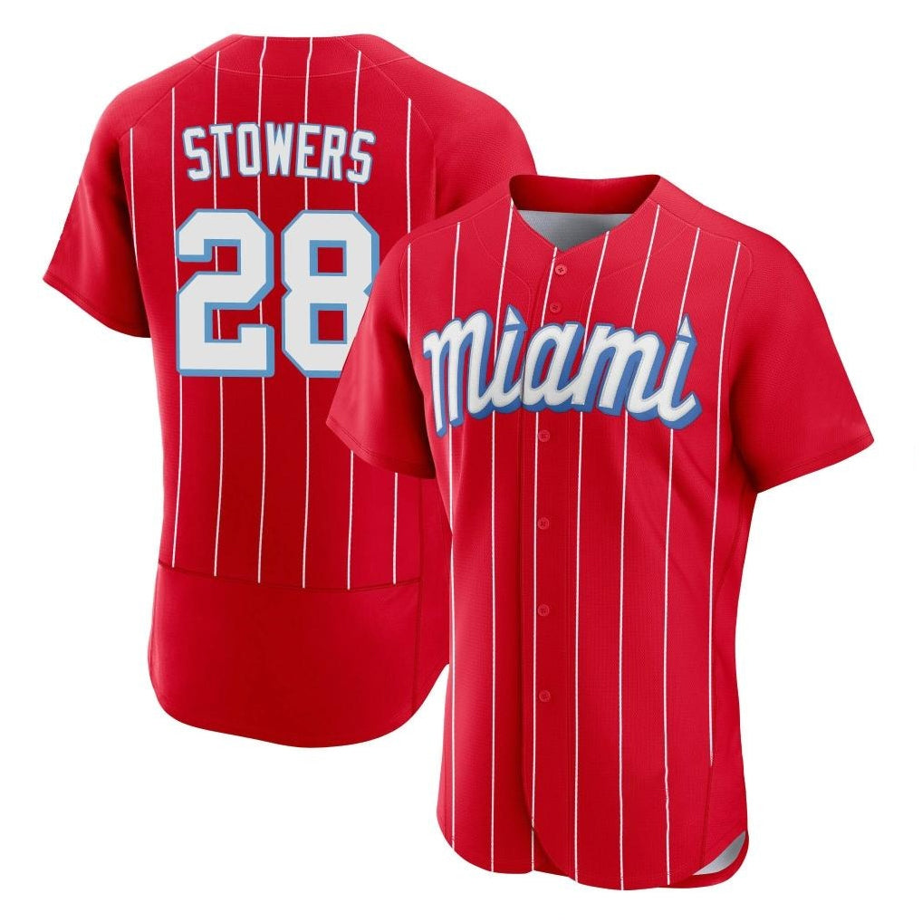 MATTH M.Marlins #28 Kyle Stowers Player Red City Connect Home Limited Elite Stitched Jerseys