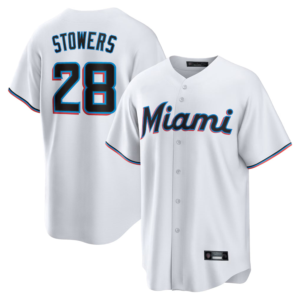MATTH M.Marlins #28 Kyle Stowers Player White  Home Game Stitched Jerseys