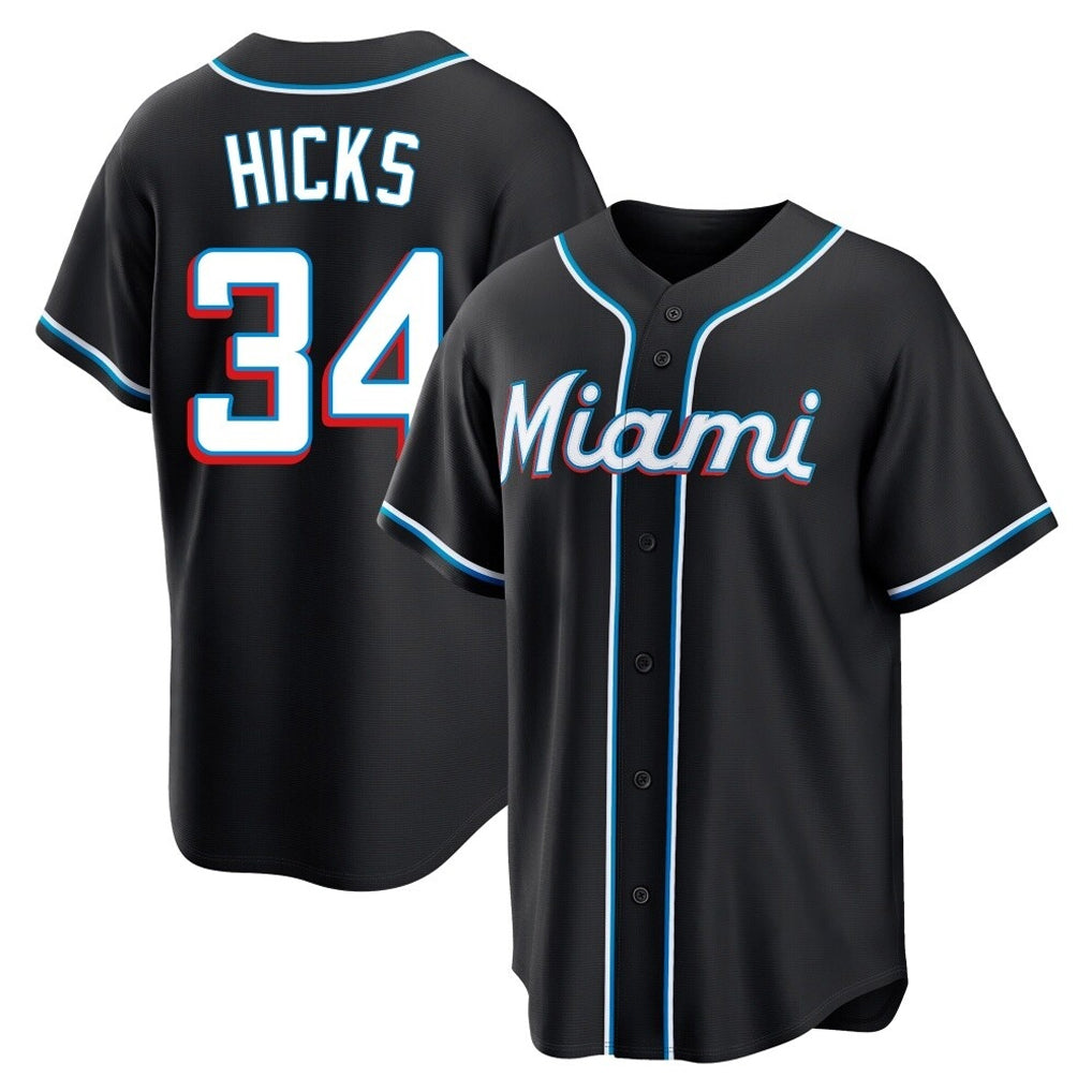 MATTH M.Marlins #34 Liam Hicks Player Black Fashion Out Home Game Stitched Jerseys