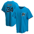 MATTH M.Marlins #34 Liam Hicks Player Blue Home Game Stitched Jerseys