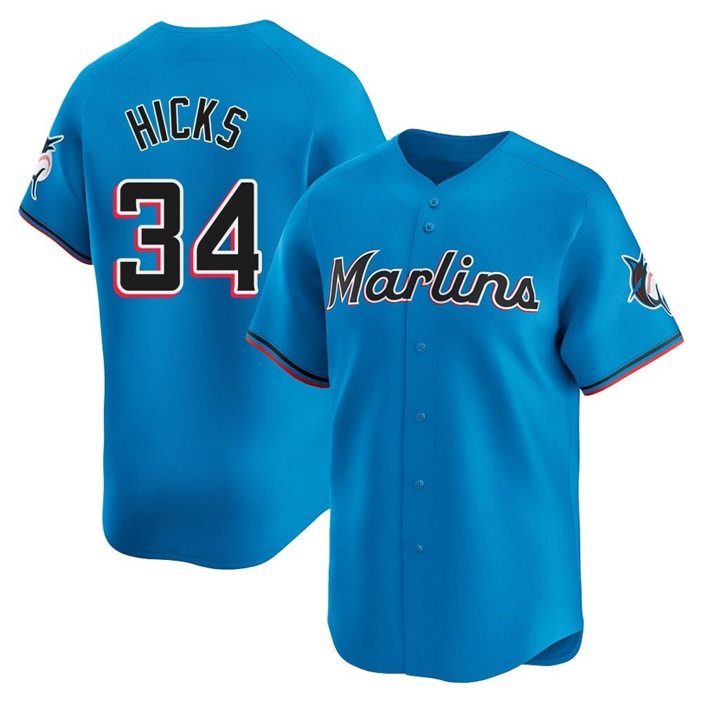 MATTH M.Marlins #34 Liam Hicks Player Blue Home Limited Stitched Jerseys