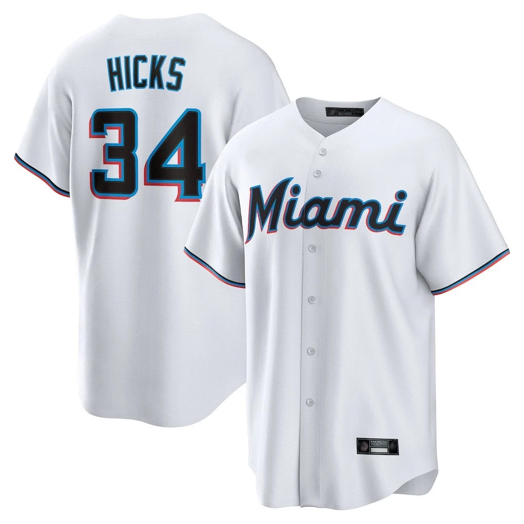 MATTH M.Marlins #34 Liam Hicks Player White  Home Game Stitched Jerseys