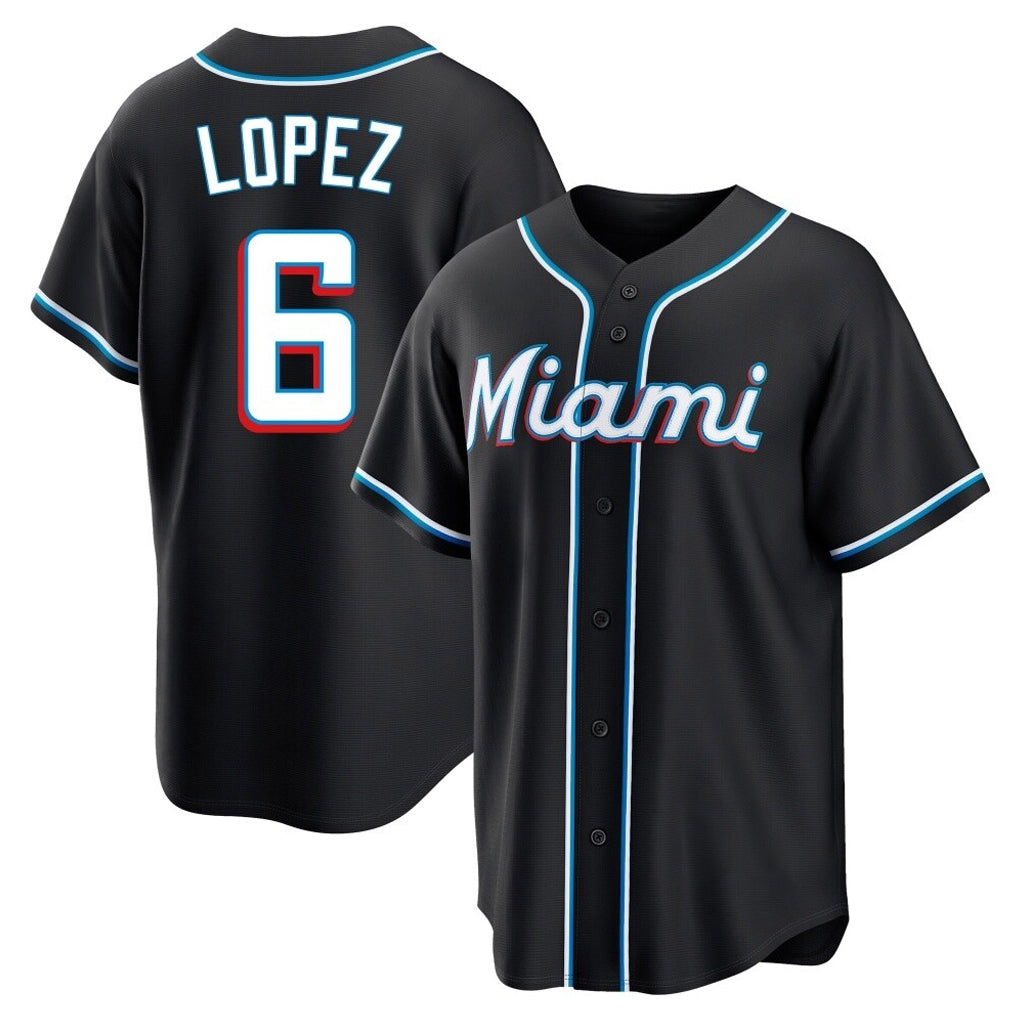 MATTH M.Marlins #6 Otto Lopez Player Black Fashion Out Home Game Stitched Jerseys