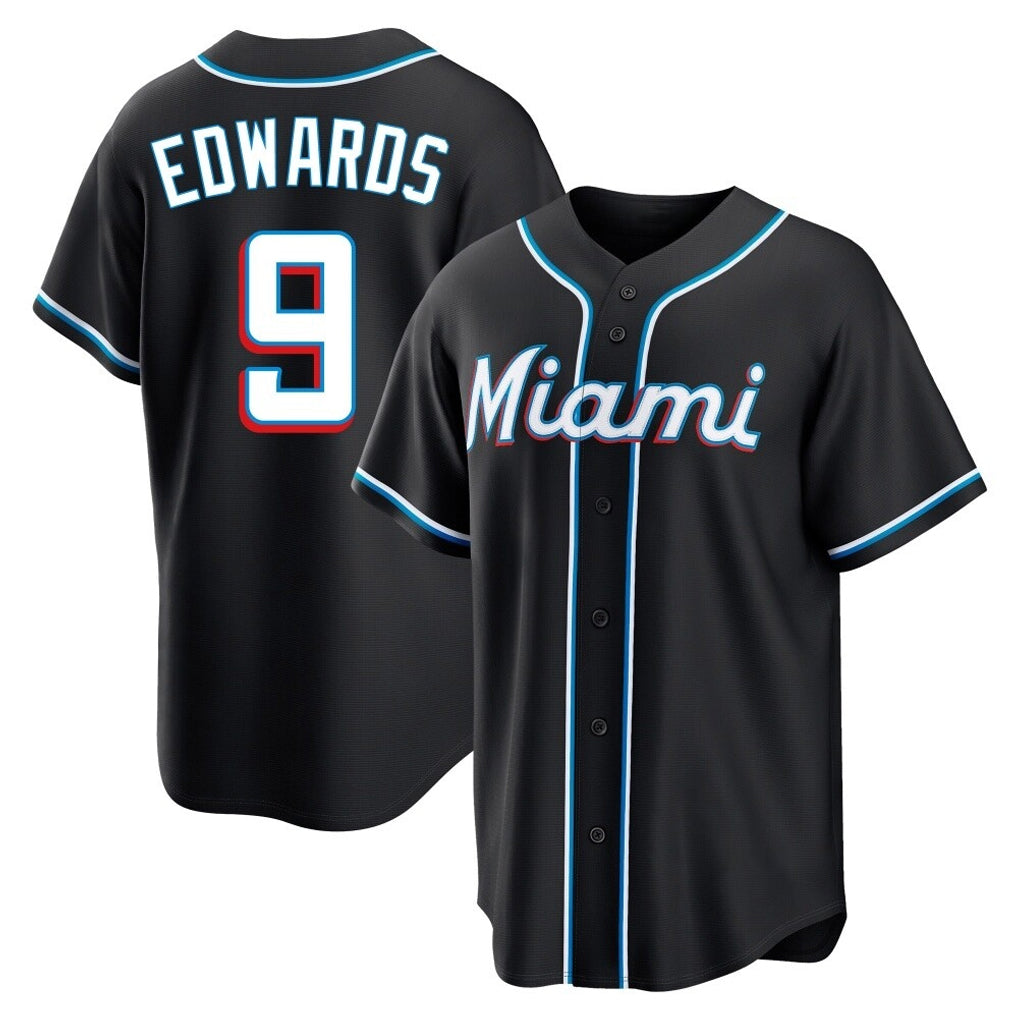 MATTH M.Marlins #9 Xavier Edwards Player Black Fashion Out Home Game Stitched Jerseys