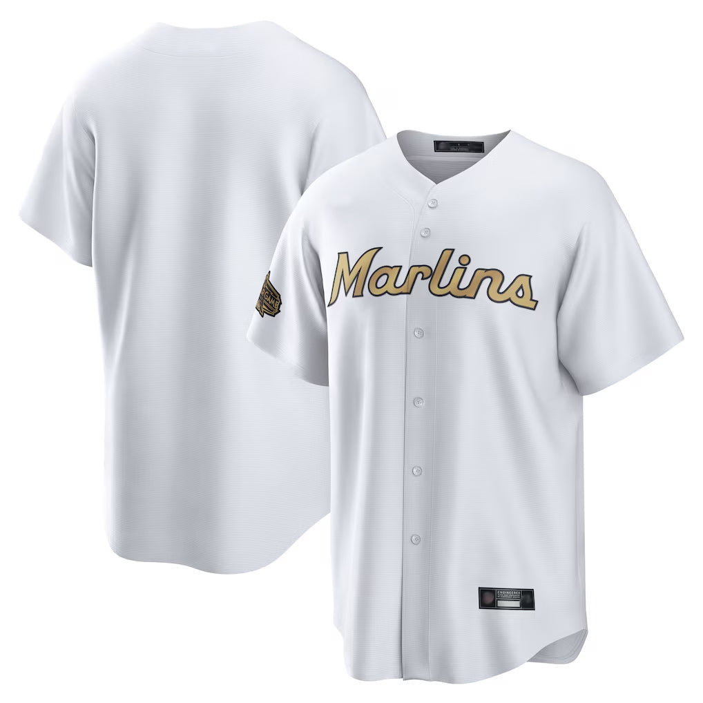 MATTH M.Marlins Blank Player White Gold Home Game Stitched Jerseys