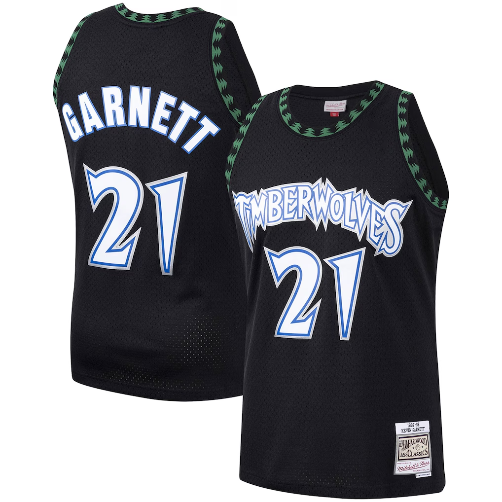 MATTH M.Timberwolves #21 Kevin Garnett Mitchell & Ness Black Hardwood Classics Swingman Stitched Jerseys