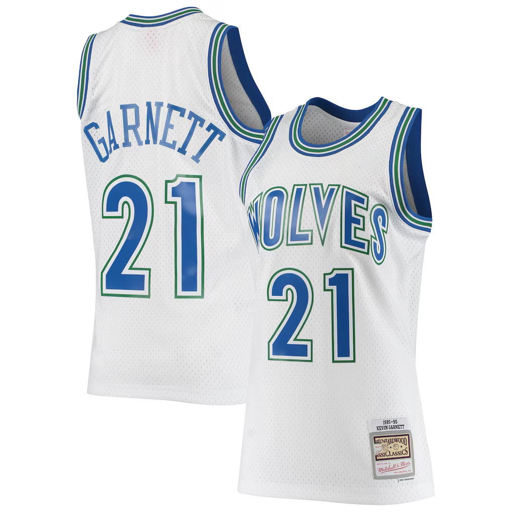 MATTH M.Timberwolves #21 Kevin Garnett Mitchell & Ness White 1995-1996 Hardwood Classics Swingman Stitched Jerseys