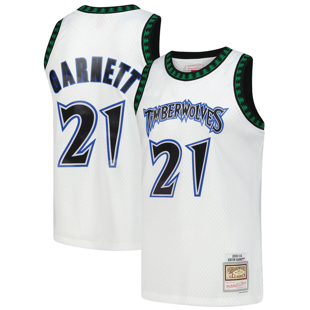 MATTH M.Timberwolves #21 Kevin Garnett Mitchell & Ness White Hardwood Classics Swingman Stitched Jerseys