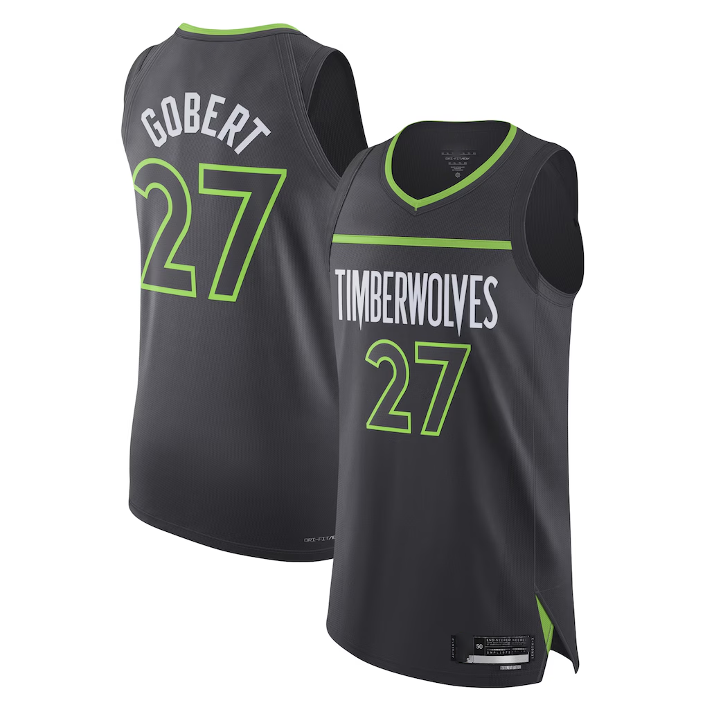 MATTH M.Timberwolves #27 Rudy Gobert Jordan Brand Anthracite Authentic Stitched Jerseys- Statement Edition