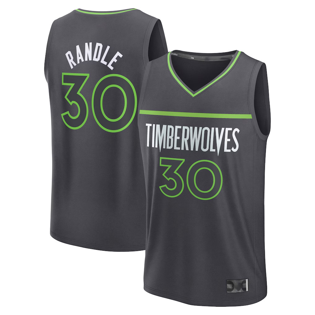MATTH M.Timberwolves #30 Julius Randle Charcoal Fast Break Replica Player Stitched Jerseys - Statement Edition