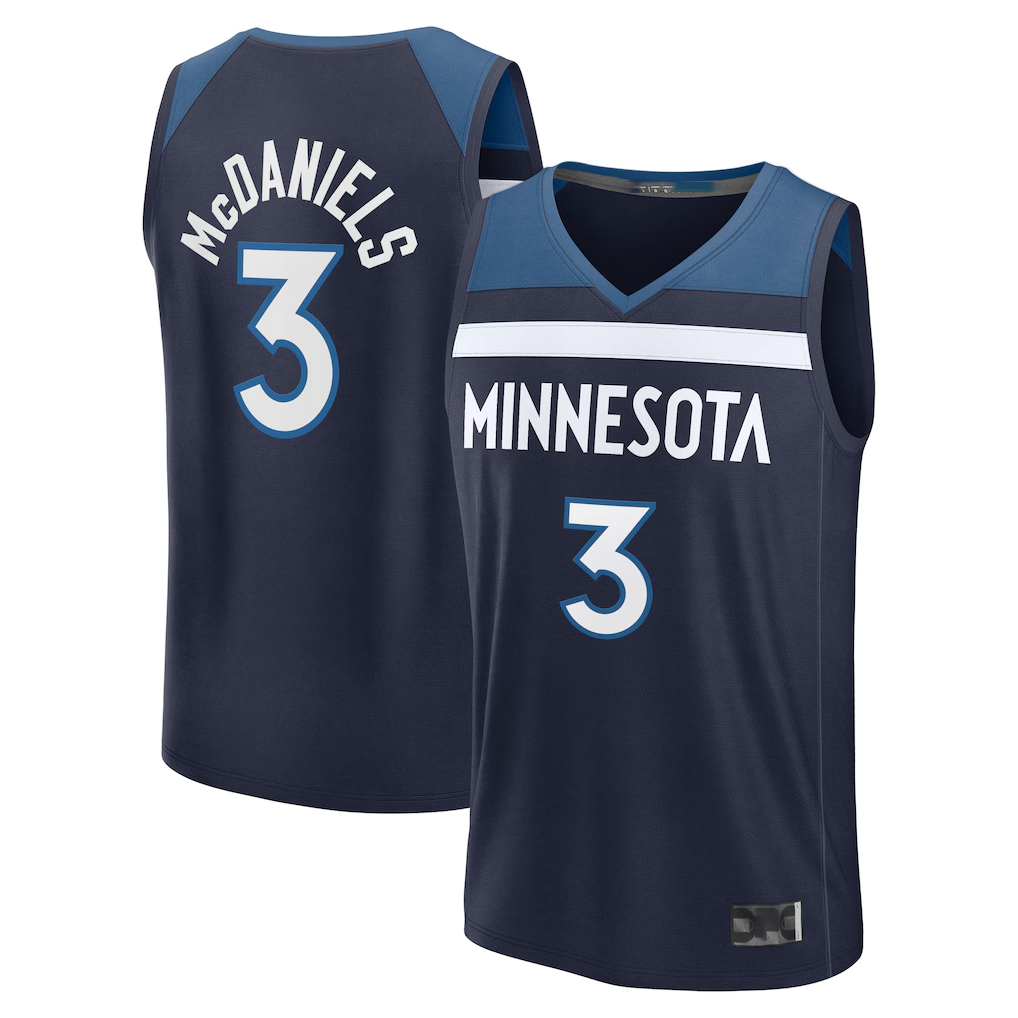 MATTH M.Timberwolves #3 Jaden McDaniels Navy Fast Break Replica Stitched Jerseys - Icon Edition