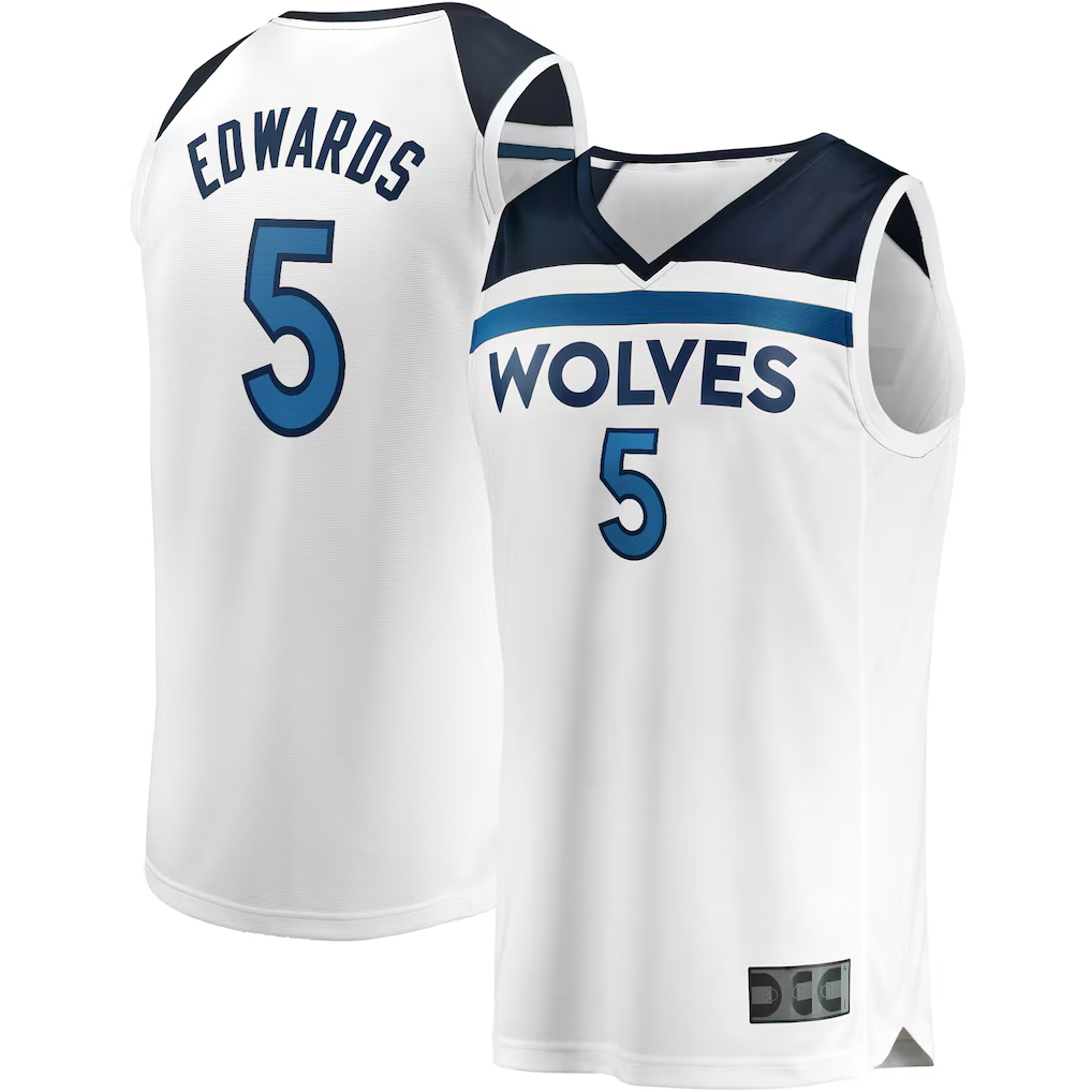 MATTH M.Timberwolves #5 Anthony Edwards White Fast Break Replica Player Stitched Jerseys - Association Edition