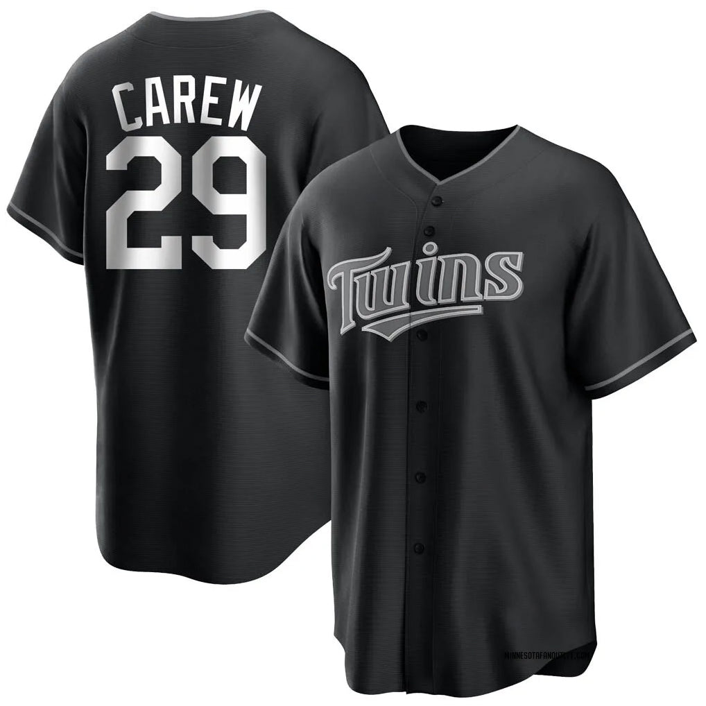 MATTH M.Twins #29 Rod Carew Player Black Home Game Stitched Jerseys