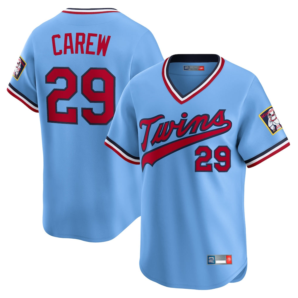 MATTH M.Twins #29 Rod Carew Player Light Blue Throwback Cooperstown Collection Limited T-shirt Stitched Jerseys