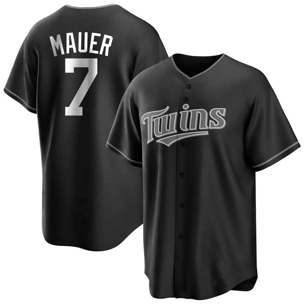 MATTH M.Twins #7 Joe Mauer Player Black Home Game Stitched Jerseys