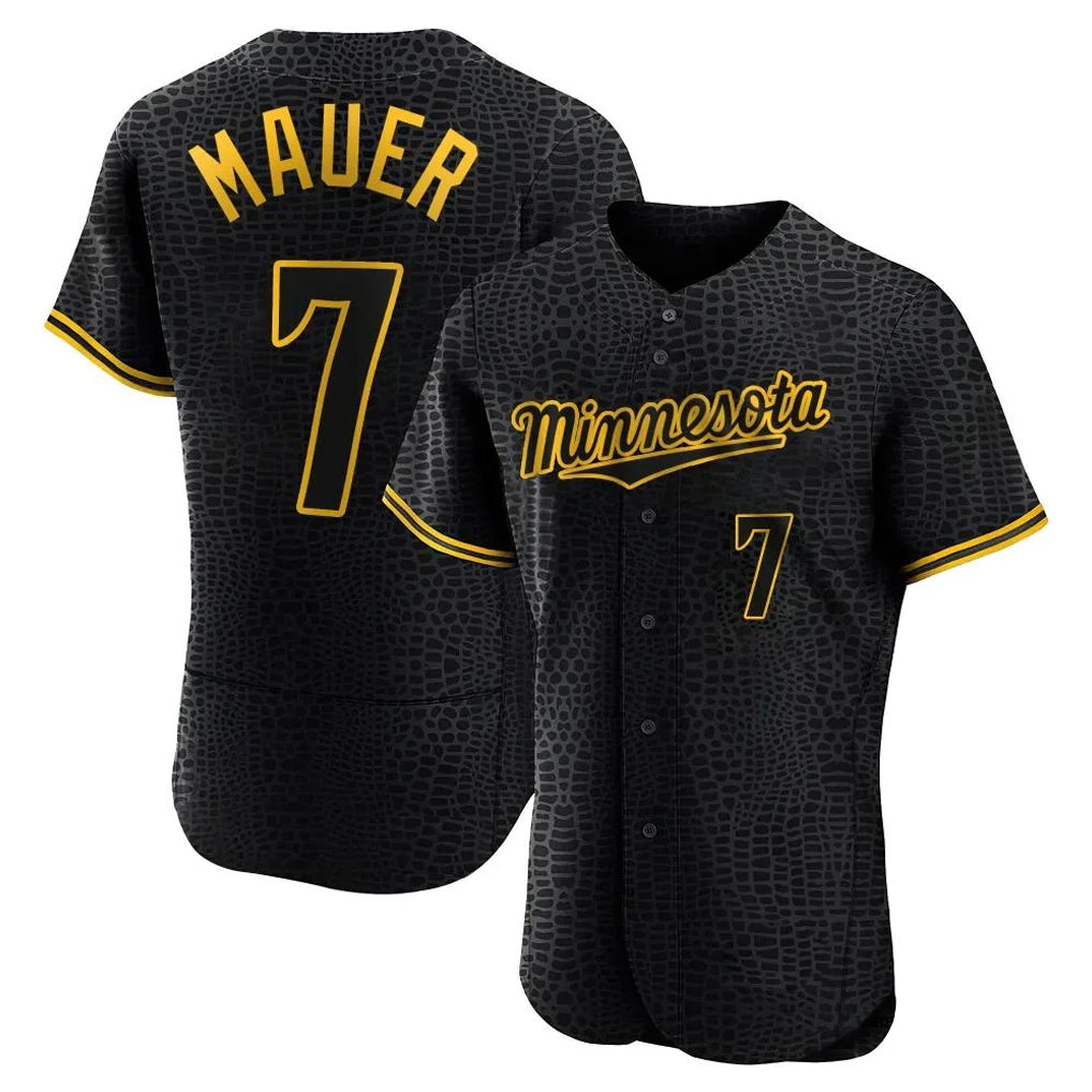 MATTH M.Twins #7 Joe Mauer Player Black Snake Skin City Home Limited Elite Stitched Jerseys