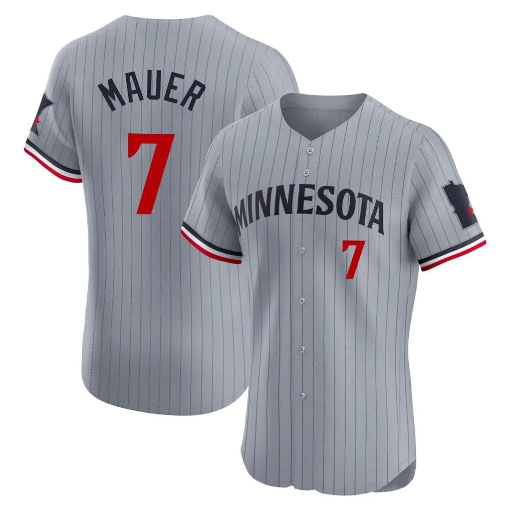 MATTH M.Twins #7 Joe Mauer Player Gray Home Limited Elite Stitched Jerseys