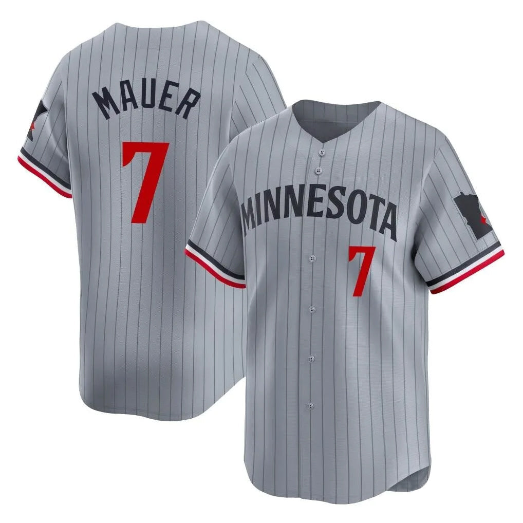 MATTH M.Twins #7 Joe Mauer Player Gray Home Limited Stitched Jerseys