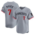 MATTH M.Twins #7 Joe Mauer Player Gray Home Limited Stitched Jerseys